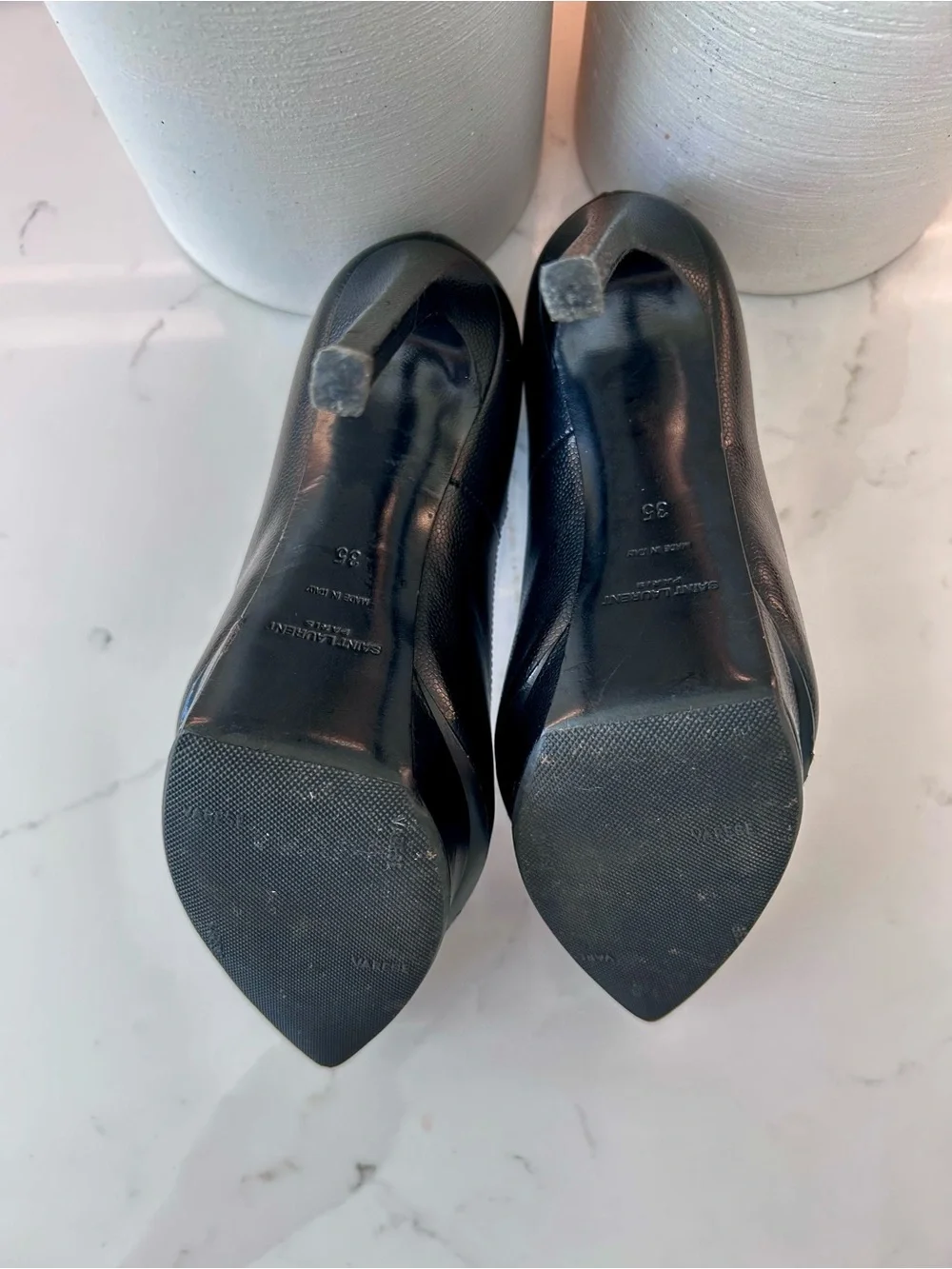 Saint Laurent Black Leather Janis Pointed Toe Pumps - Picture 6 of 6
